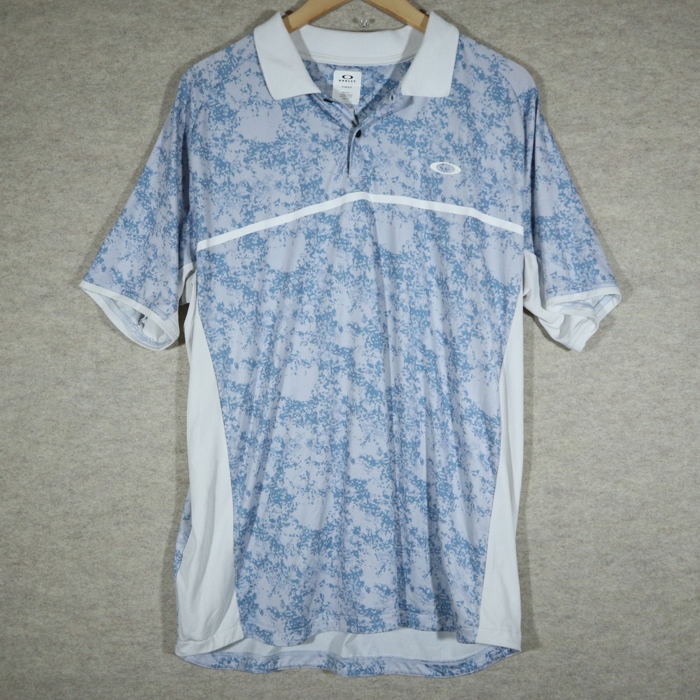 Oakley Hydrolix Polo Shirt Mens Large Blue White Digital Camo Golf Techwear Y2K